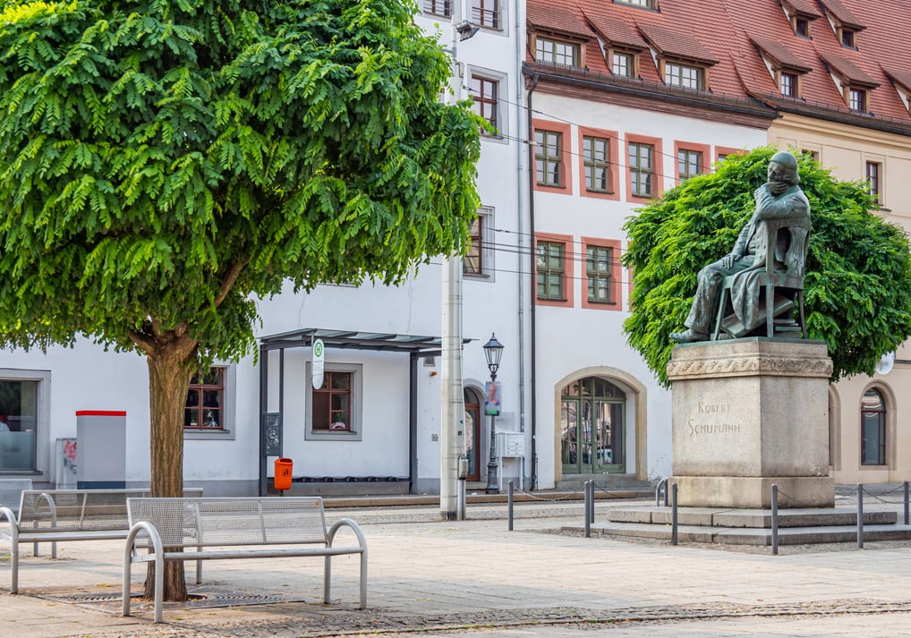 Robert Schumann statue in Zwickau on the main market