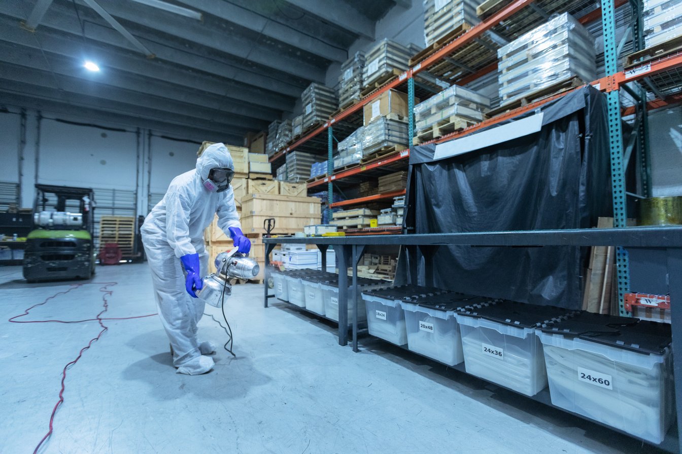 Cleaning and disinfecting an industrial warehouse